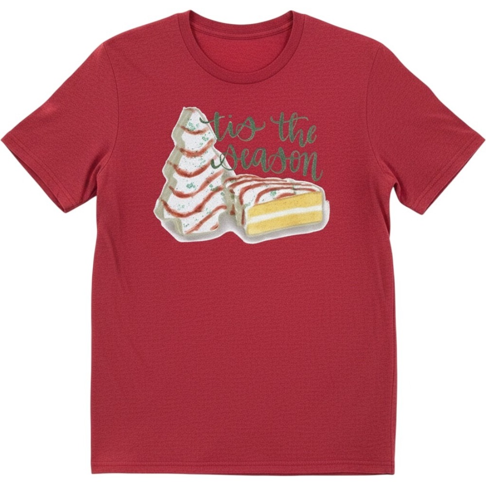 Gildan Christmas Tree Cake Tis The Season Graphic T-Shirt Red XL